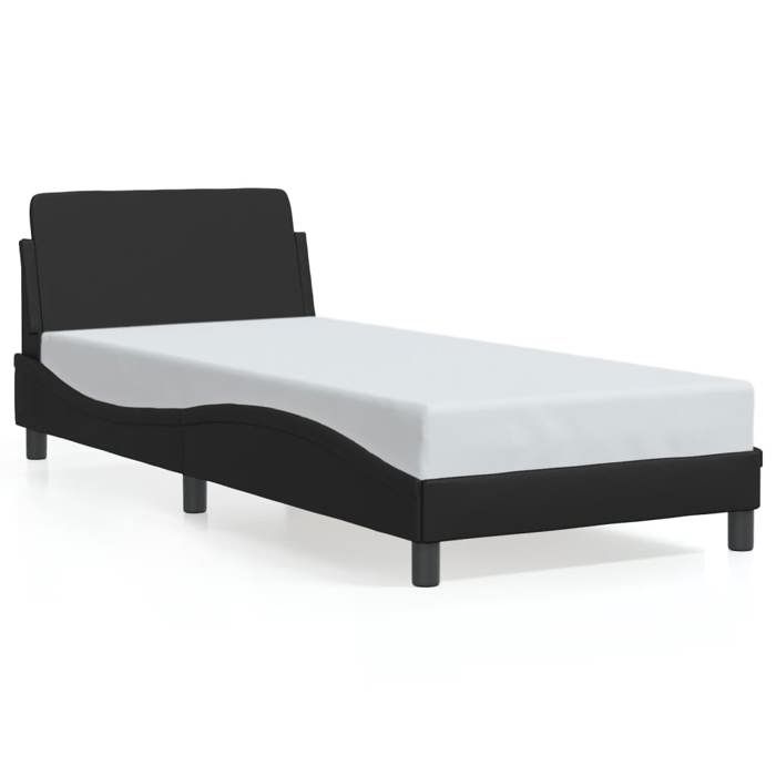 VidaXL Bed Frames with Headboard, Upholstered Bed with Slat Base, Single Bed with Footboard, Adult Bedroom Bed, Black 373098