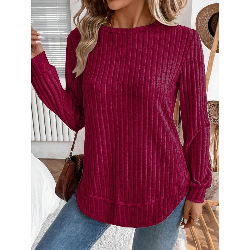 JPNTKY Women's Fashion Casual Solid Color Print Long Sleeve O-Neck Blouses & Shirts