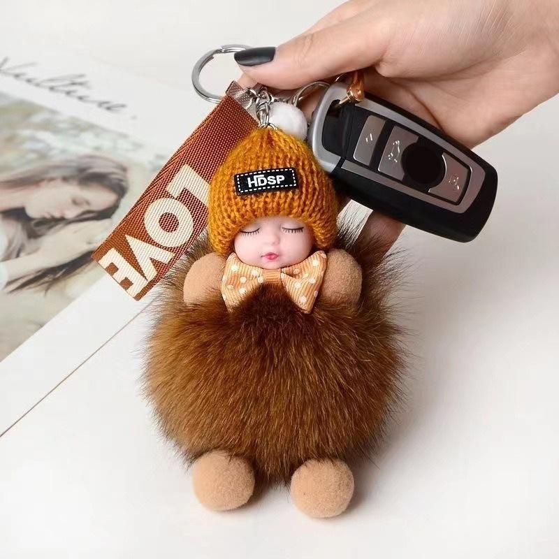 **Th Damen Mädchen Taschen Schlüsselanhänger Autos Schlüsselanhänger Geschenk Charmante Dekoration Schlafendes Baby Schlüsselanhänger Niedliche Flauschige Plüschtier Schlüsselanhänger**