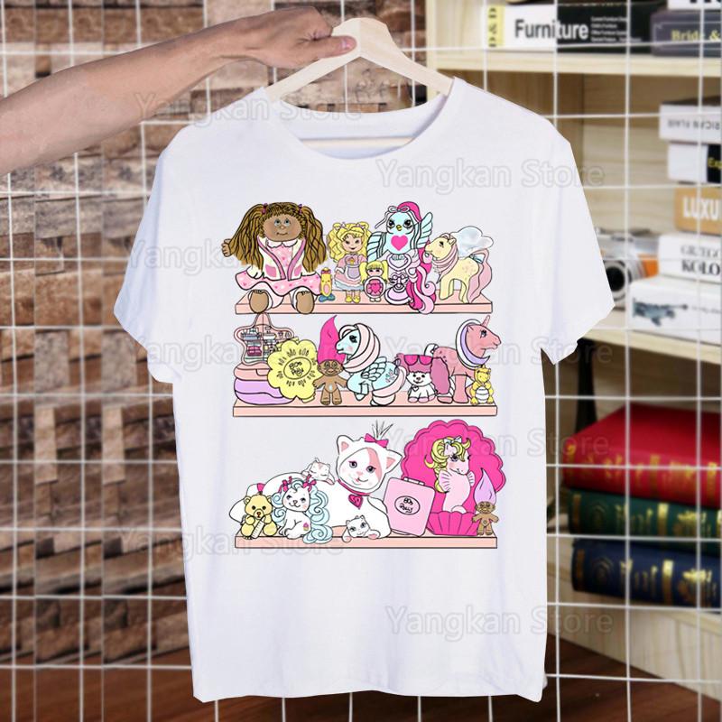

Kawaii Polly Pocket T Shirt Men Retro Washed Tops Tees Harajuku Tshirt Streetwear Hip Hop Male T-shirts 2XL