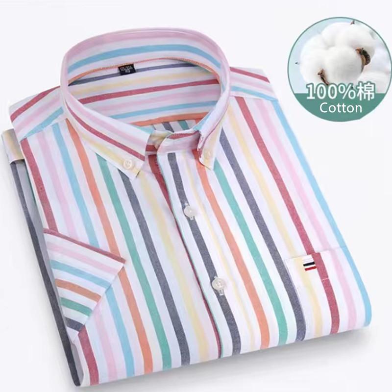 Większy Rozmiar 7XL 6XL Klasyczna Męska Koszula z Krótkim Rękawem 100% Bawełna Oxford Casualowa College Miękka Kratka Pasek Jednolity Biznesowa Slim Fit