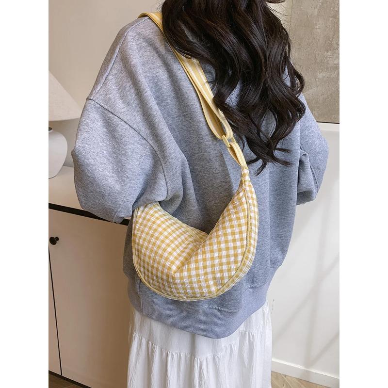 Simple Design Women's Plaid Hobos Shoulder Bag Versatile Female Nyl Crossbody Bags Travel Girls Underarm Bag Handbags Purse