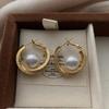 Double-Layer Gold Ring-Wrapped Pearl Earrings, Ear Buckles, Retro Light Luxury Niche Premium Daily Versatile Earrings.