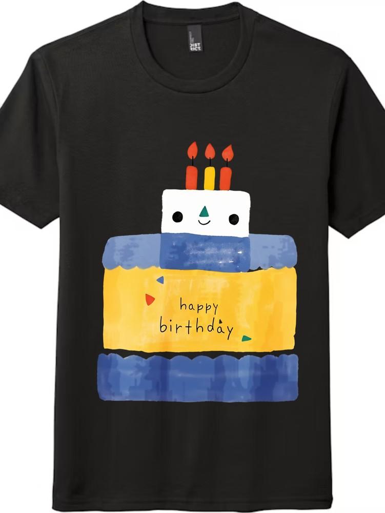 

Hand-drawn Birthday Cake Tee | Lovely Style Birthday-themed Short-sleeve Top S