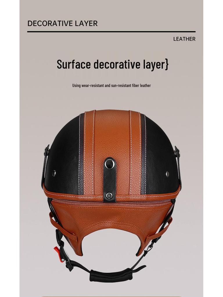 3C Certified Retro Leather Electric Motorcycle Half Helmet with Detachable Neck Guard for Men and Women - Model AF-R09