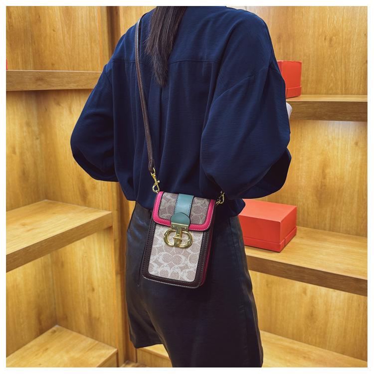 Premium bag women's new retro printing mini mobile phone bag contrasting color vertical shoulder bag oblique span bag