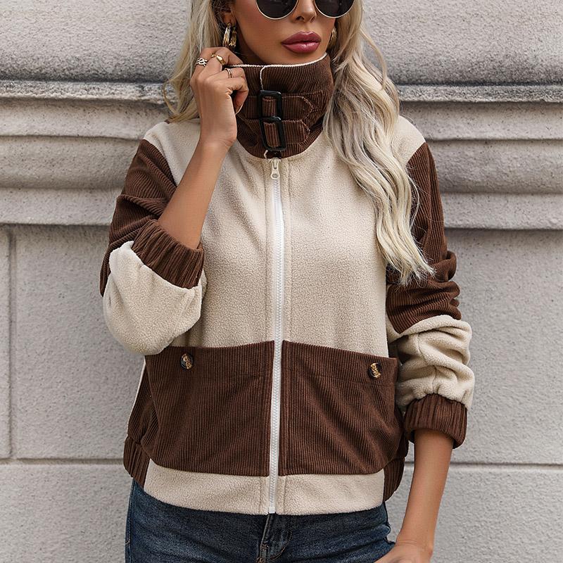 YYFS Damenmode Casual Herbst Winter Langarm Stehkragen Blusen & Hemden Top Jacke