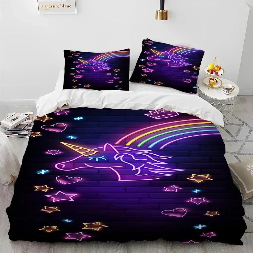 Luxury New 3D Print Unicorn Cute Cartoon Comforter Bedding Set,Duvet Cover Bed Set Quilt Cover Pillowcase,Queen Bedding Set