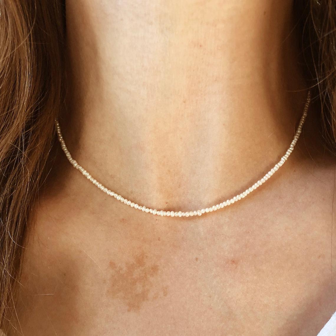 HENGSHENG 2-3MM Near Round Freshwater Pearl Necklaces 925 Sterling Silver 40cm Length Pearl Necklaces Jewelry Gift 40cm