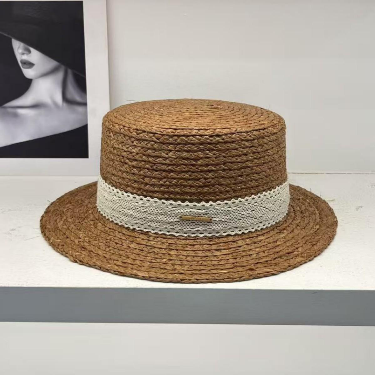 Lafite sun hat elegant lace flat top straw hat French British top hat sun protection sun hat women