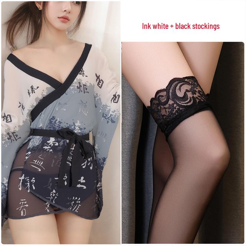 Japanese Kimono Lingerie - Seductive Chiffon Nightgown for Women