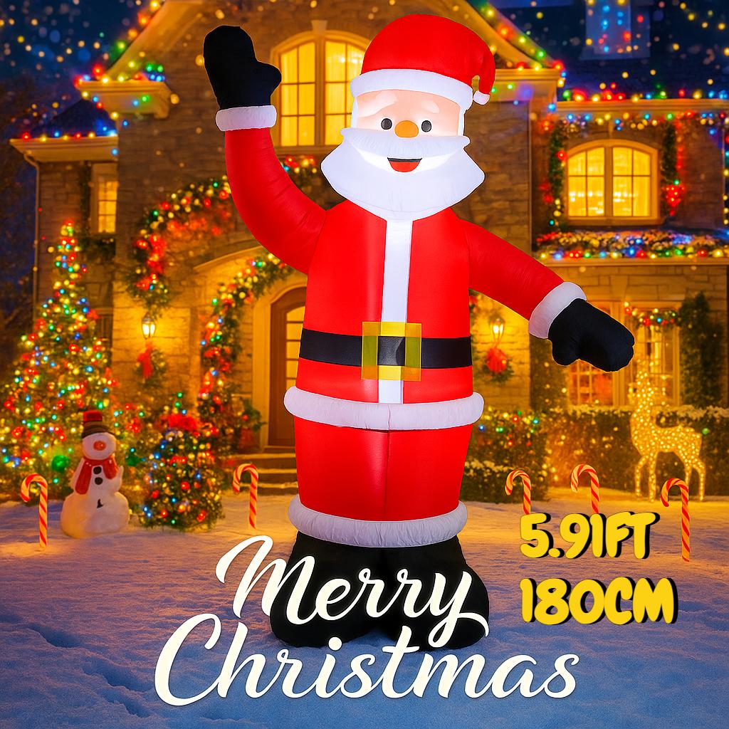 5.91FT Inflatable Santa Claus Toy Xmas Yard Lawn Party Decoration Festive Gift With LED Litghts Christmas Supplies Home Ornament