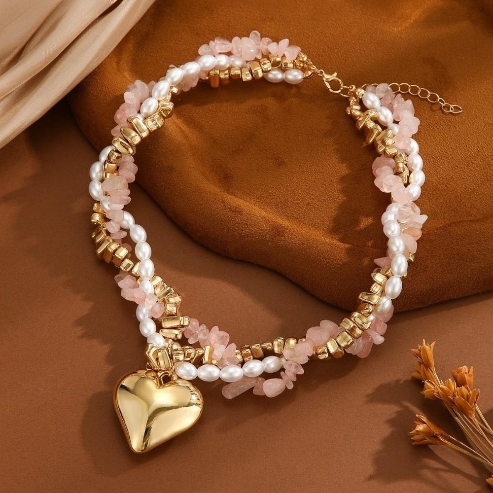 Pink Gold Gold Plated Pendant Necklace Three-Layer Clavicle Chain Birthday Party