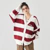 GOLFCROSS Unisex Striped V-Neck Oversized Knitted Cardigan