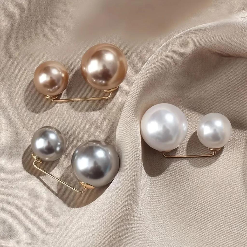 3/6Pcs Double Pearl Brooch Pins Anti-fade Exquisite Elegant Brooches for Women Sweater Cardigan Clip Coat Summer Dress Jewelry