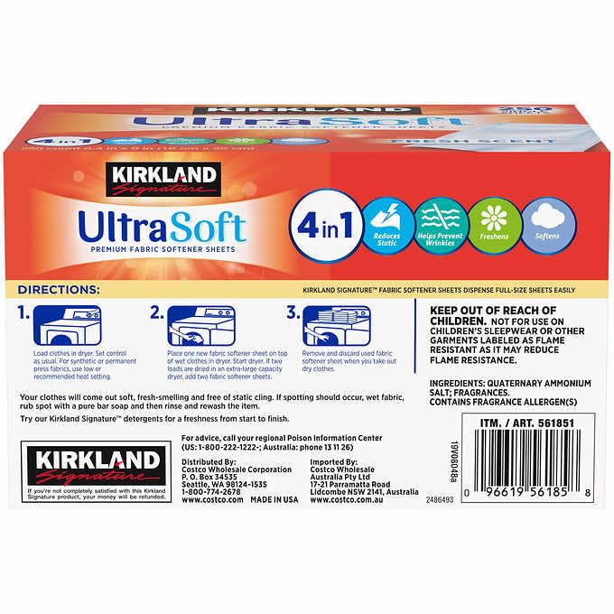 Kirkland Signature Fabric Softener Ultra Fresh 250 Sheets Sheets, Soft, Scent, (2 Pack)