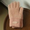 Hairy gloves female winter cute color matching plush knitted wool five fingers plush thickened cycling warm