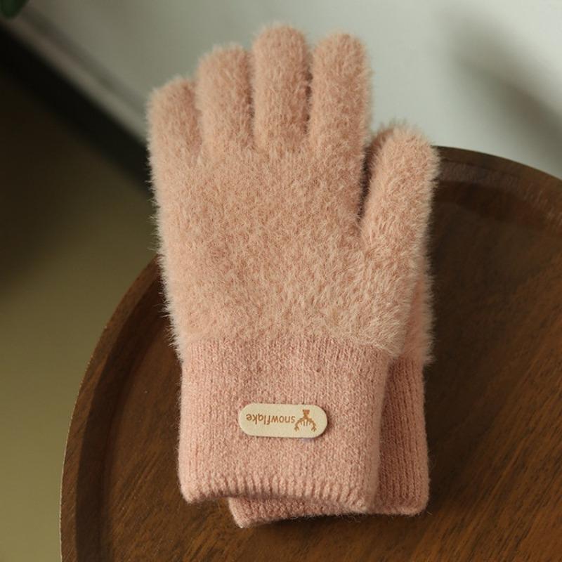 Hairy gloves female winter cute color matching plush knitted wool five fingers plush thickened cycling warm