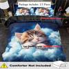 Comforter 2/3Pcs Set Cartoon Animal Cat Printed King Queen Style Bedding Set Polyester Machine Washable