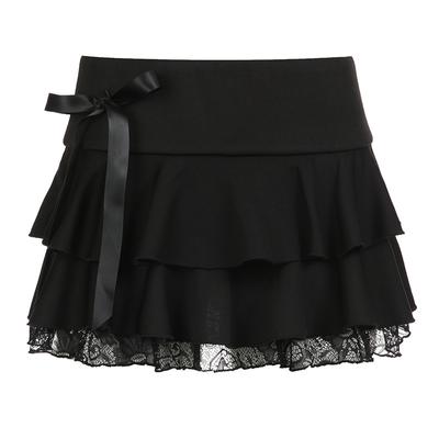 Amerikanische Dunkle Retro Spitze = Rock Heißes Mädchen Sexy Schleife Plissiert Hüften Um Sie Schlank Aussehen Zu Lassen und Hüfttiefer Rock