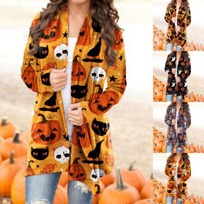Lässige, modische, Halloween-bedruckte, langärmlige, knopflose Strickjacke für Damen