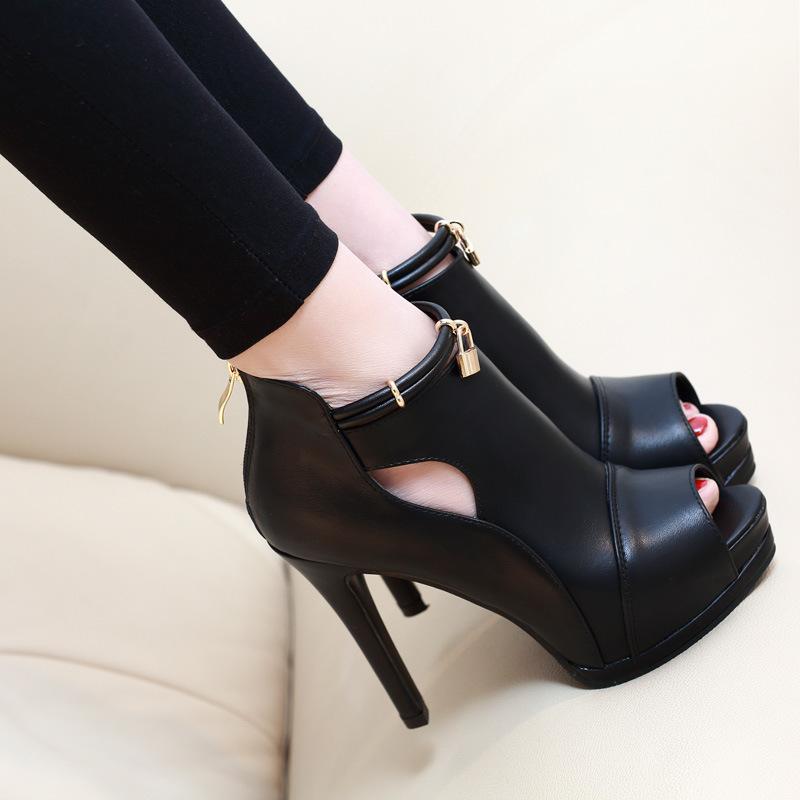 

Summer Women s High-heeled Sandals British Style Hollow Ladies Shoe High-heeled Waterproof Platform Fish Mouth Women Ankle Boots 34 жовтий