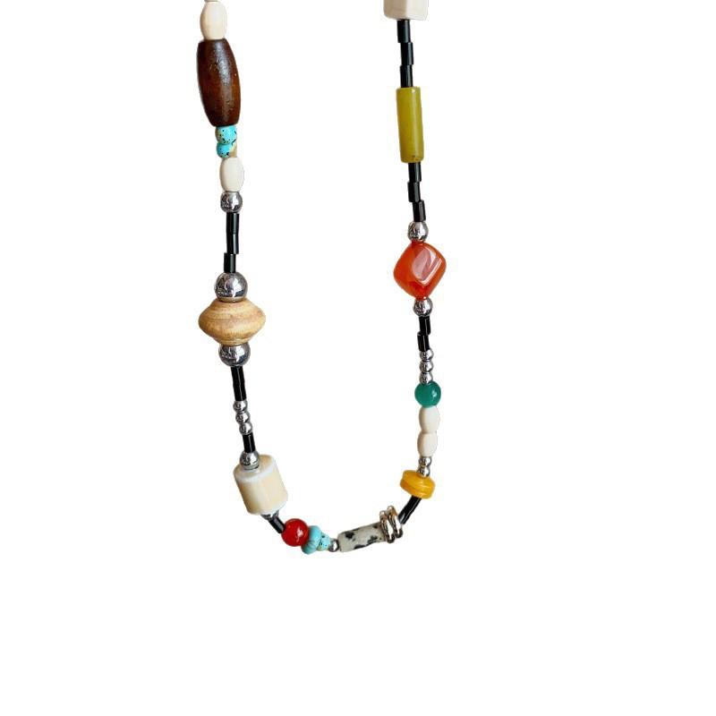 New Chinese Retro Beaded Necklace, Female Ethnicity Temperament, Collarbone Chain, Dopamine Wooden Neck Chain with Jewelry