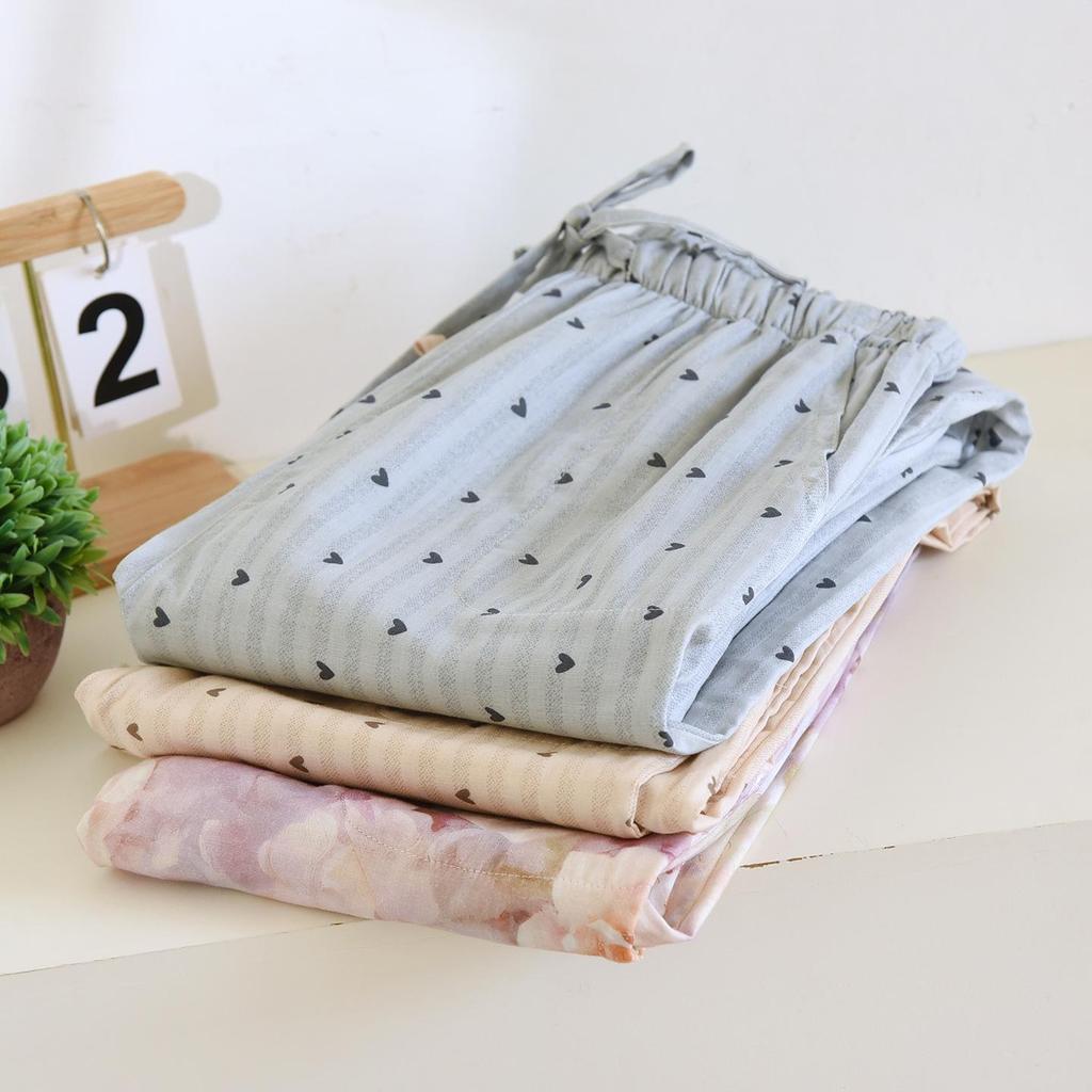 Women's Pure Cotton Sleep Pants - Breathable, Comfortable, Loose Fit with Side Pockets for Walking, Spring/Autumn Wear.