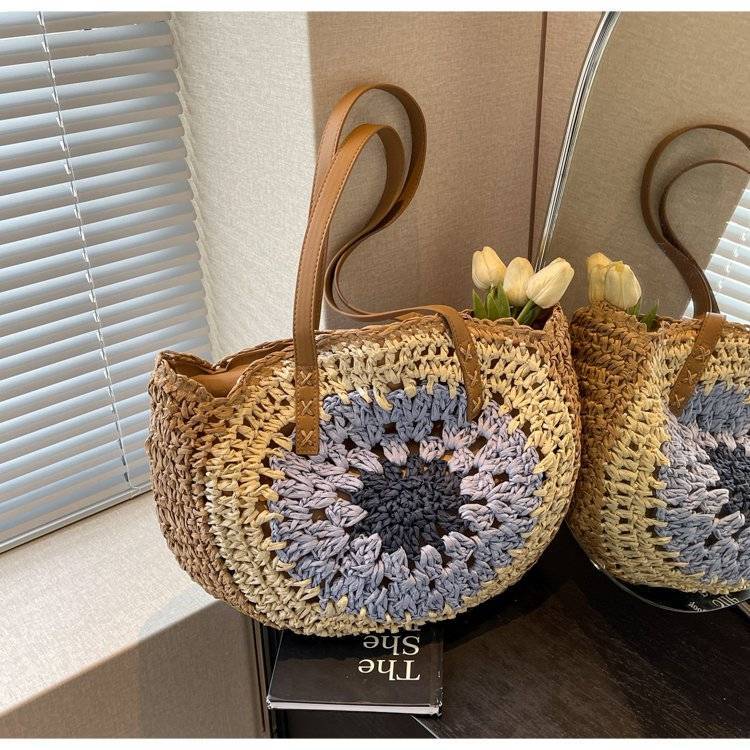 Korean Minimalist Handwoven Straw Bag - Forest Style Large Capacity Woven Shoulder Crossbody Beach Tote