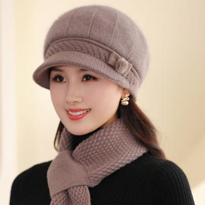 Autumn Winter Middle-aged Elderly Women's Hats with Thick Knitted Yarn Added Velvet  Hats & Caps (women’s)