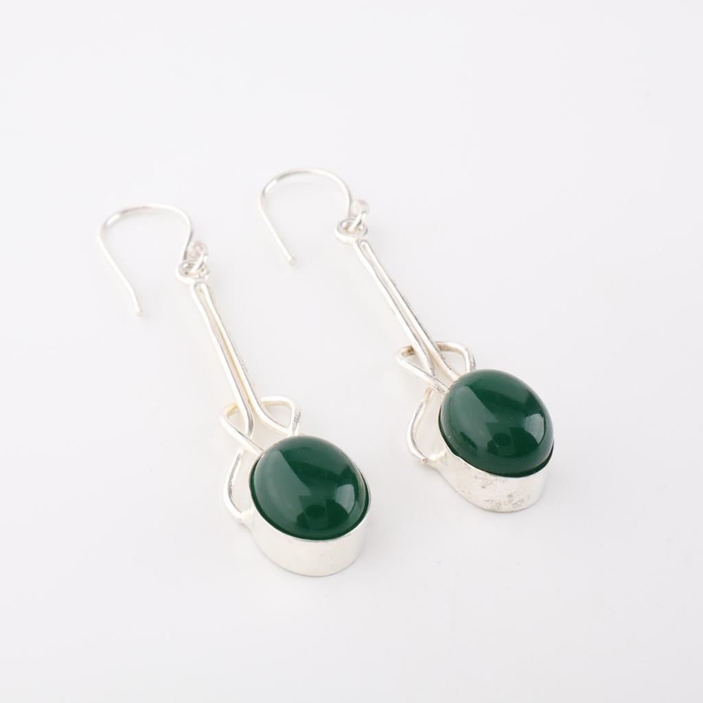 Green onyx Cab Gemstone 925 Sterling Silver Jewelry Handmade Hook Earrings 1.76" EE-171-28
