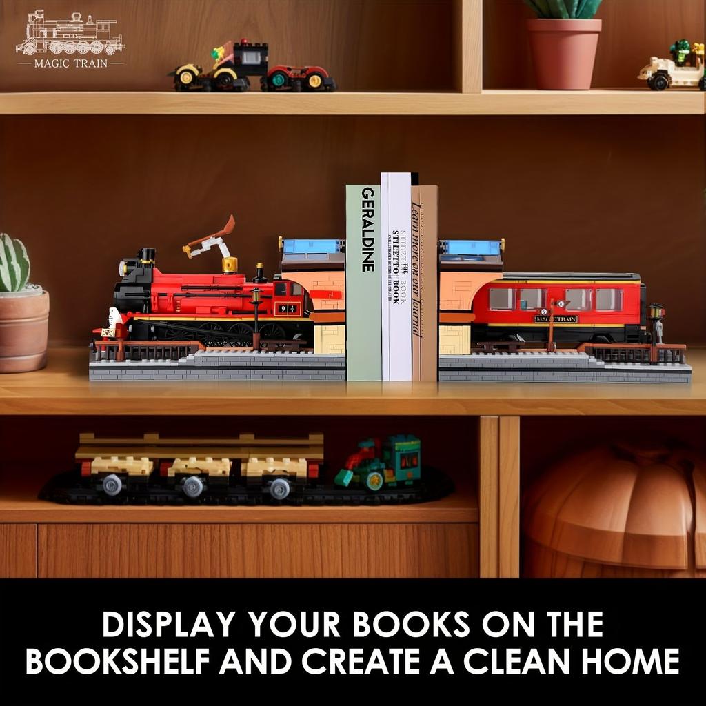 1068PCS Classic Steam Train Model Building Blocks Magical Train Station Bricks Creative Bookshelf Display Holiday Gift Kids Toys