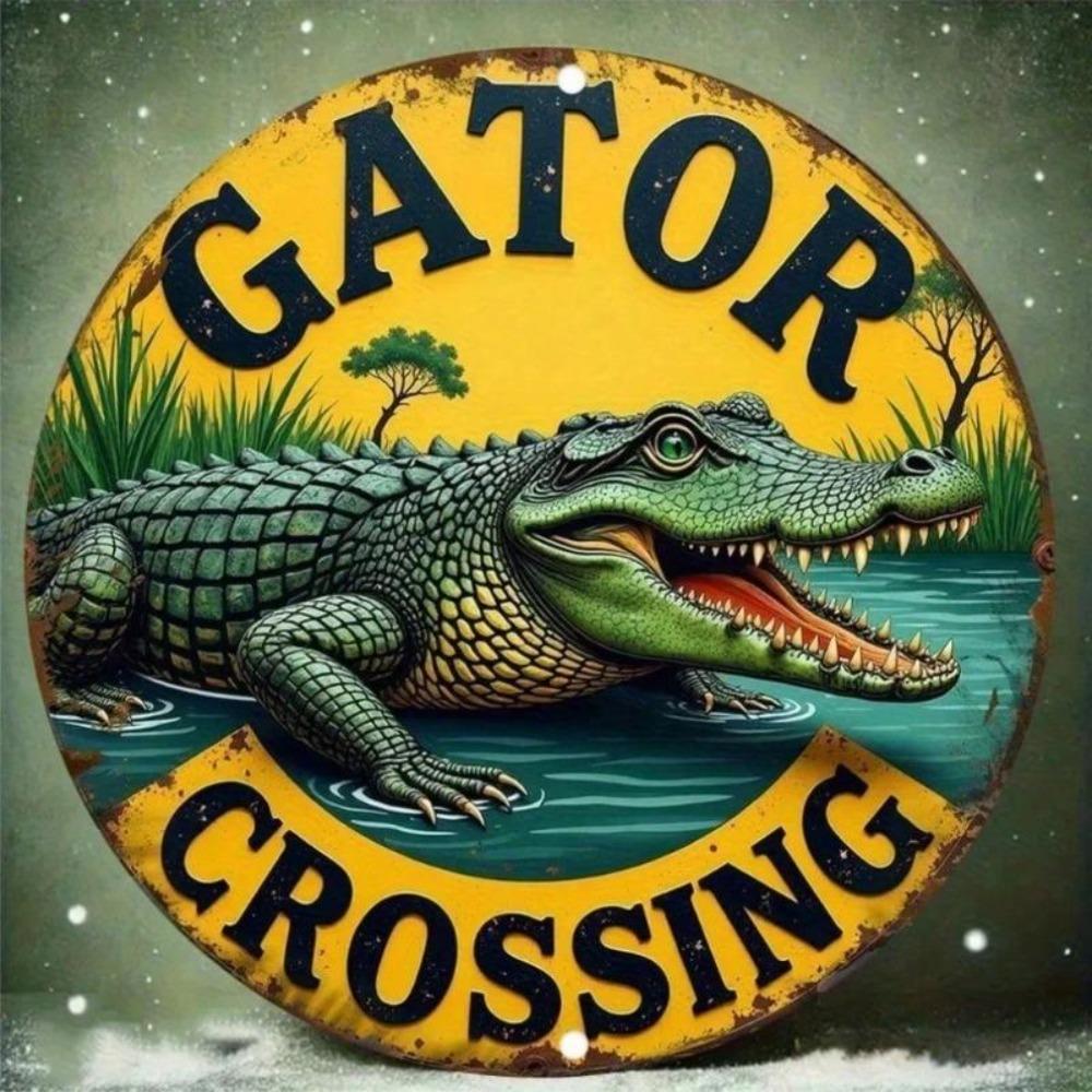 Metal Alligator Crossing Sign Wall Art Outdoor Indoor Decor Weather Resistant Holiday Gift