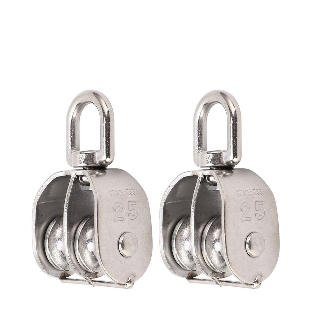 2Pcs Double Pulley Stainless Steel M25 Double Pulley Block 150kg Bearing Swivel Pulley Wheel Roller