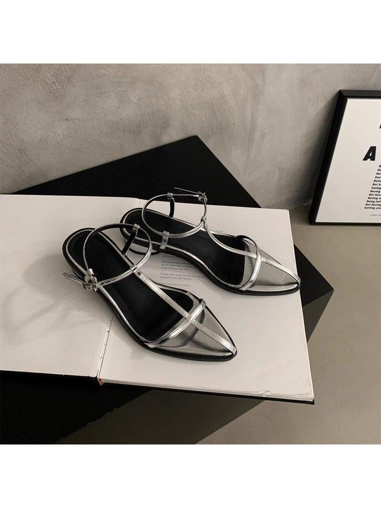 Fashion Female Sandal 2025 Summer Ankle Strap Sale Of Women's Shoes Block Heels Cross Girls Gladiator Buckle New Chunky Pointed Rome Sca
