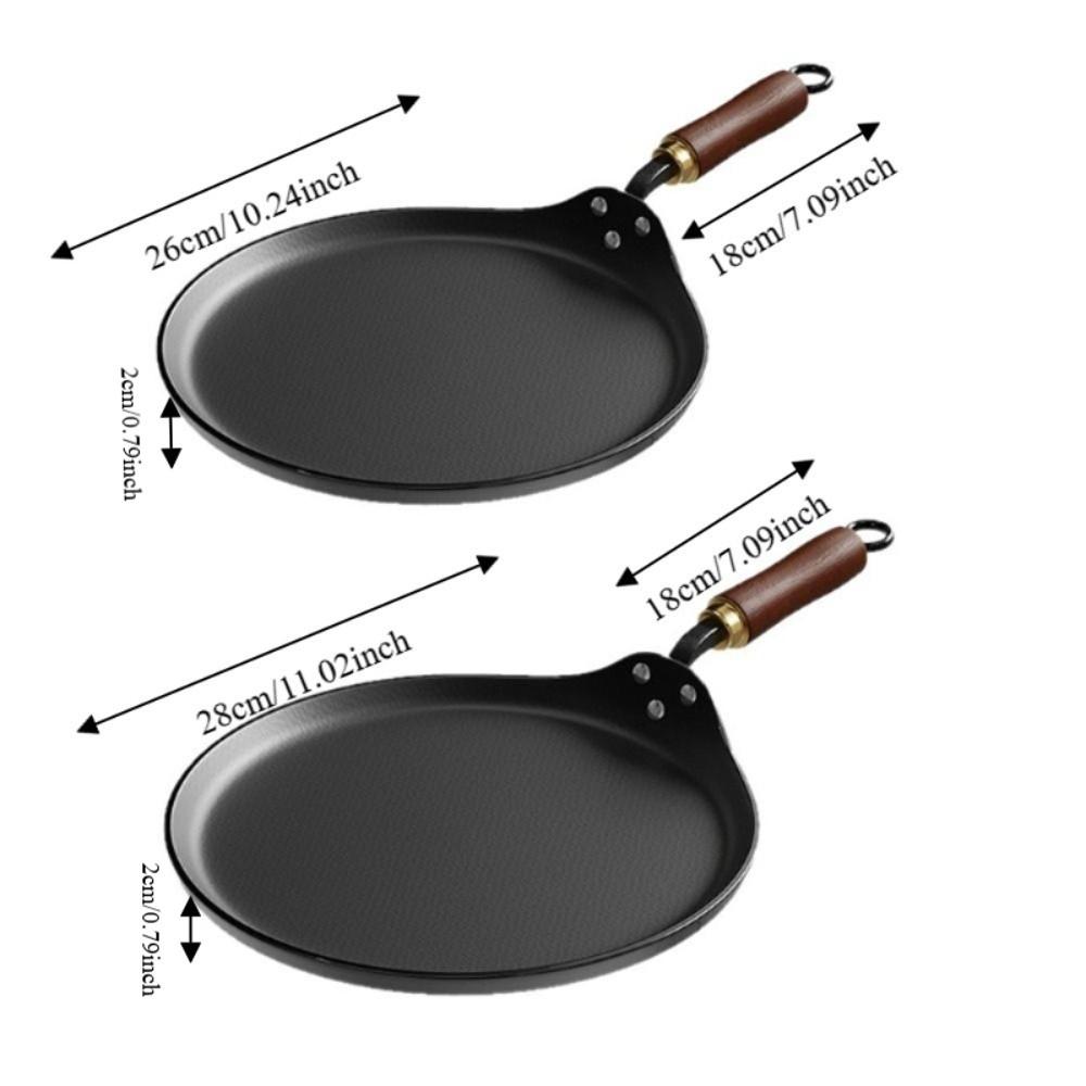 Durable Uncoated Cast Iron Frying Pan Wood Handle Universal Non-stick Pan Thickened Crepe Maker Stove Top