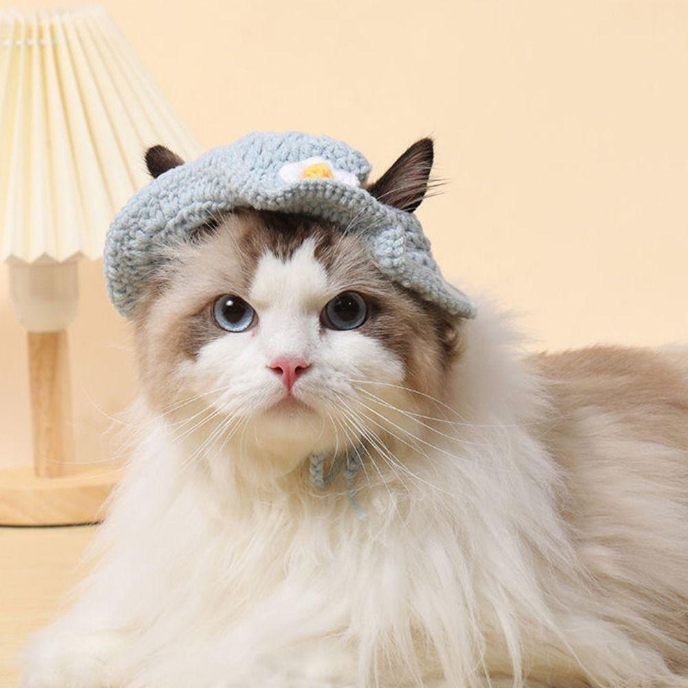 2023 Cartoon Handmade Warm Elastic Pet Cap Frog Hat for Party Photo Props Cat Hat