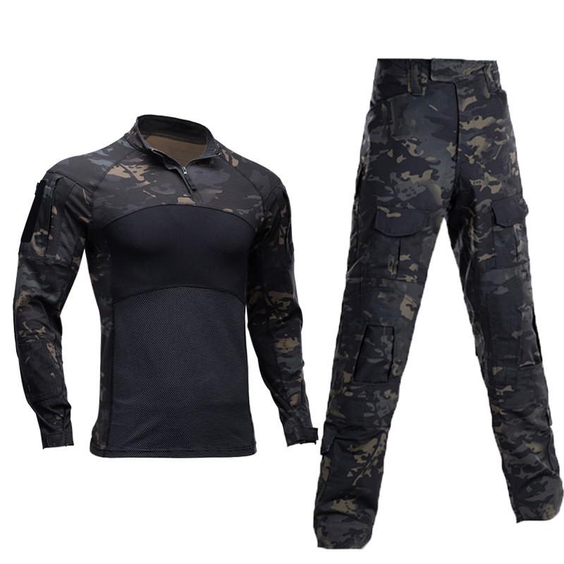 Men Women Tactical Camo Long Sleeve Shirt Pants Set Outdoor Hiking Camping Breathable Cotton Loose Fit