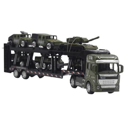 1/48 Scale 1 Set Transporter Model with 6 Mini Tanks Model Diecast Alloy Detachable Pull Back Toy Army Green Simulation Military