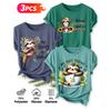 2026 3 Pack Sloth Print Round Neck Women Short Sleeve T Shirts Elegant Casual Holiday Spring Summer Tops