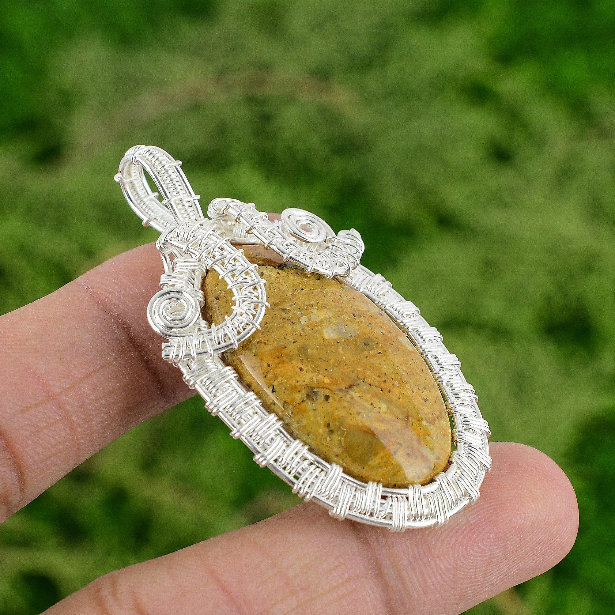 

Sterling Silver Natural Picture Jasper Unique Wife Wire Wrapping Pendant Jewelry