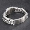 Mens Stainless Steel Large Link Chain Bracelet with Custom Logo Plate Matt Finish 16mm Wide Engraving Name Bar Bracelets