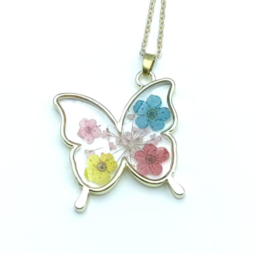 Trendy Cross-Border Dried Flower & Butterfly Pendant Necklace, Eternal Summer Fashion