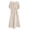 2025 Summer Elegant Plus Size Loose Long Dress with Bow Pockets and Short Sleeves