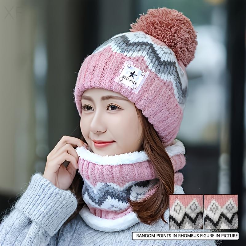 2pcs Women's Winter Hat & Face Mask Set - Soft Fleece, Elastic Stretch Fit, Machine Washable, Cozy Fleece Lined for Skiing, Cycling, Cold Weather