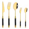 5pcs/set Luxury Dinnerware Set with Ceramic Handle White Gold Stainless Steel Cutlery Tableware Knives Forks Coffee Spoon Flatware