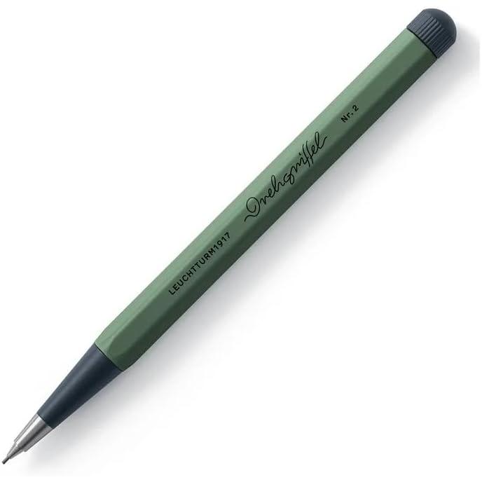 Leuchtturm Stift Bleistift 0,7 mm Drehgriffel Nr. 2 Oliv 368268 Originalprodukt Messing Spitze Aluminium Sechseckiger Körper Niedriger Schwerpunkt Dreh-Druckmechanismus