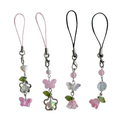 Handgefertigte Perlen-Handykette Blume und Schmetterling Handy-Anhänger Bunter Schlüsselanhänger-Anhänger Handy-Anhänger Zubehör