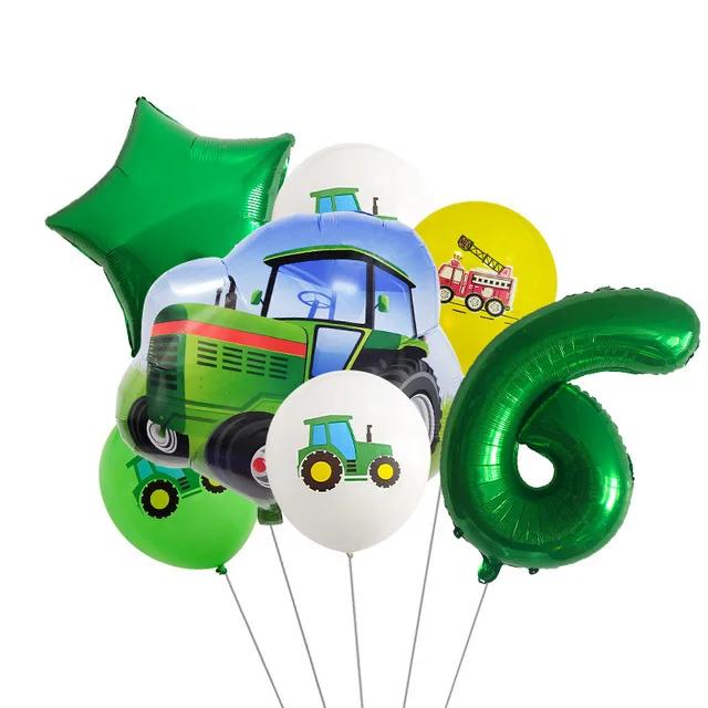 Green Tractor Birthday Decoration Tableware Balloons Cup Plate Truck Vehicle Excavator Kids Boys Party Favors Gift Baby Shower
