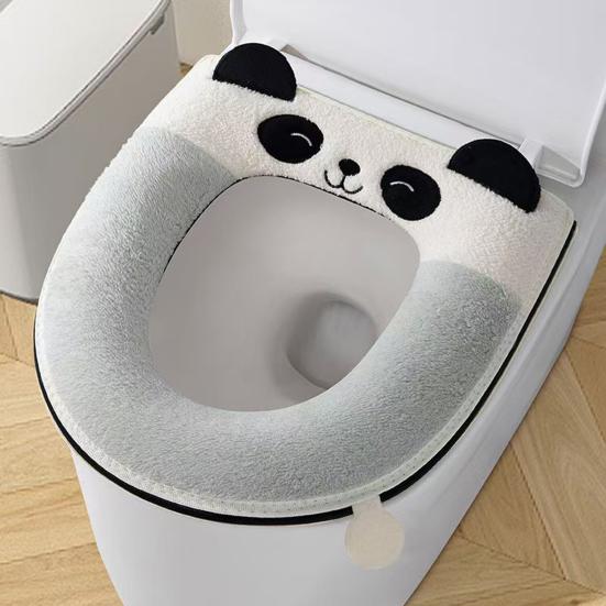 Yousheng Toilet Mat with Handle Cartoon Panda Design Thickened Velvet Toilet Seat Cover Bathroom Dorm Hotel Accessories